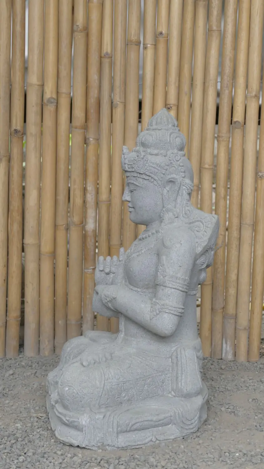  Product image 6 of the product “Seated Dewi Sri, position chakra turning the wheel, 79,5 cm high riverstone grey, modell with sativa ”